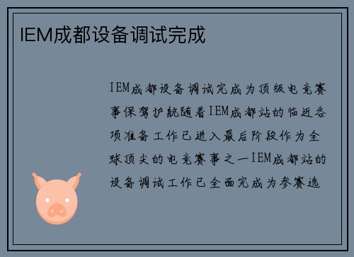 IEM成都设备调试完成