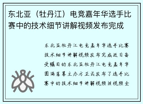 东北亚（牡丹江）电竞嘉年华选手比赛中的技术细节讲解视频发布完成