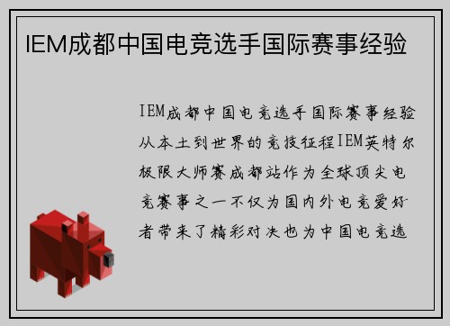 IEM成都中国电竞选手国际赛事经验