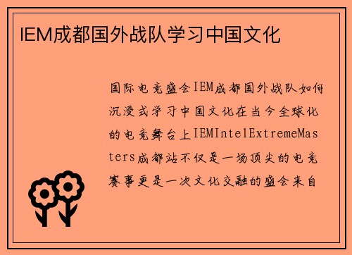 IEM成都国外战队学习中国文化